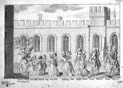 Le roi George III et la reine Charlotte marchant en procession avec leurs quatorze enfants, 1781 - English School